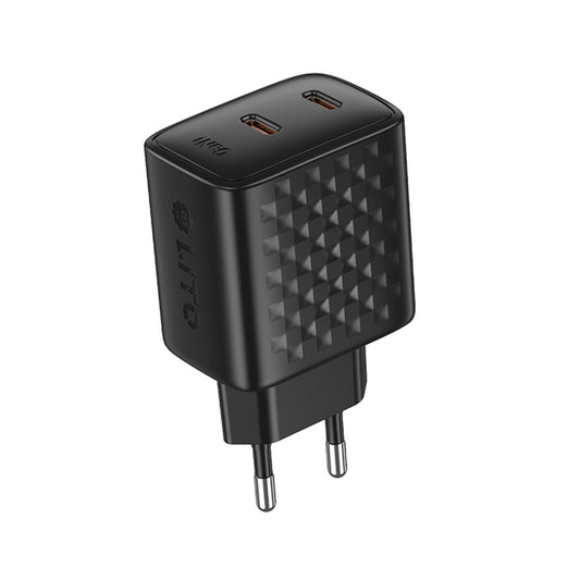 Ładowarka sieciowa Lito LC22, 45W, 3A, 2 x USB-C, Czarny
