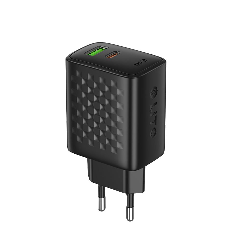 Ładowarka sieciowa Lito LC24, 65W, 3.25A, 1 x USB-A - 1 x USB-C, Czarny