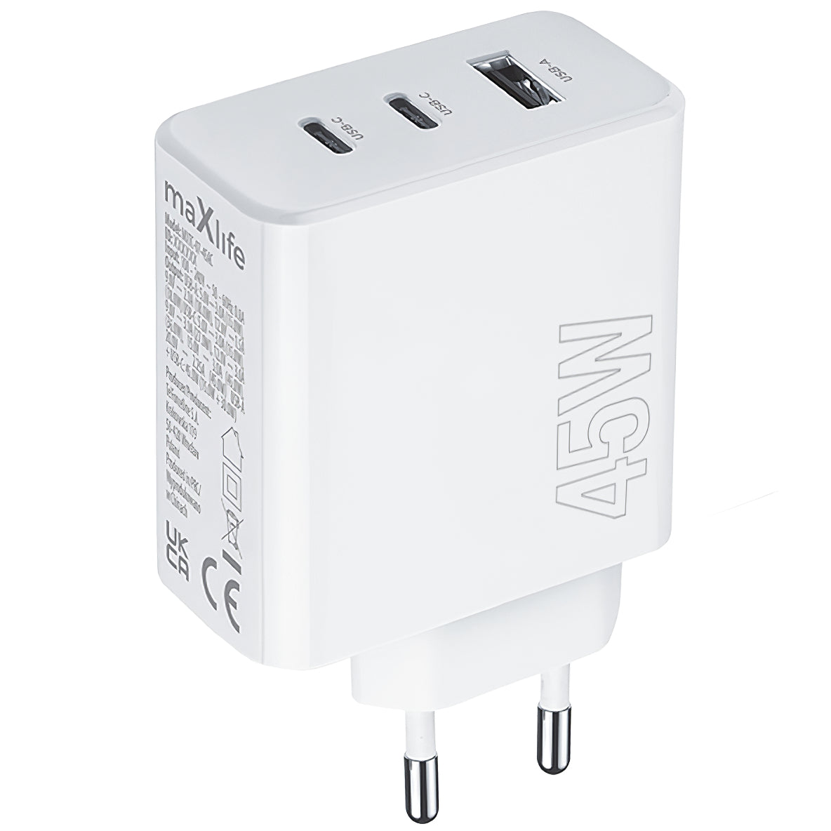 Ładowarka sieciowa MaXlife MXTC-07-45ACC, 45W, 3A, 1 x USB-A - 2 x USB-C, biała