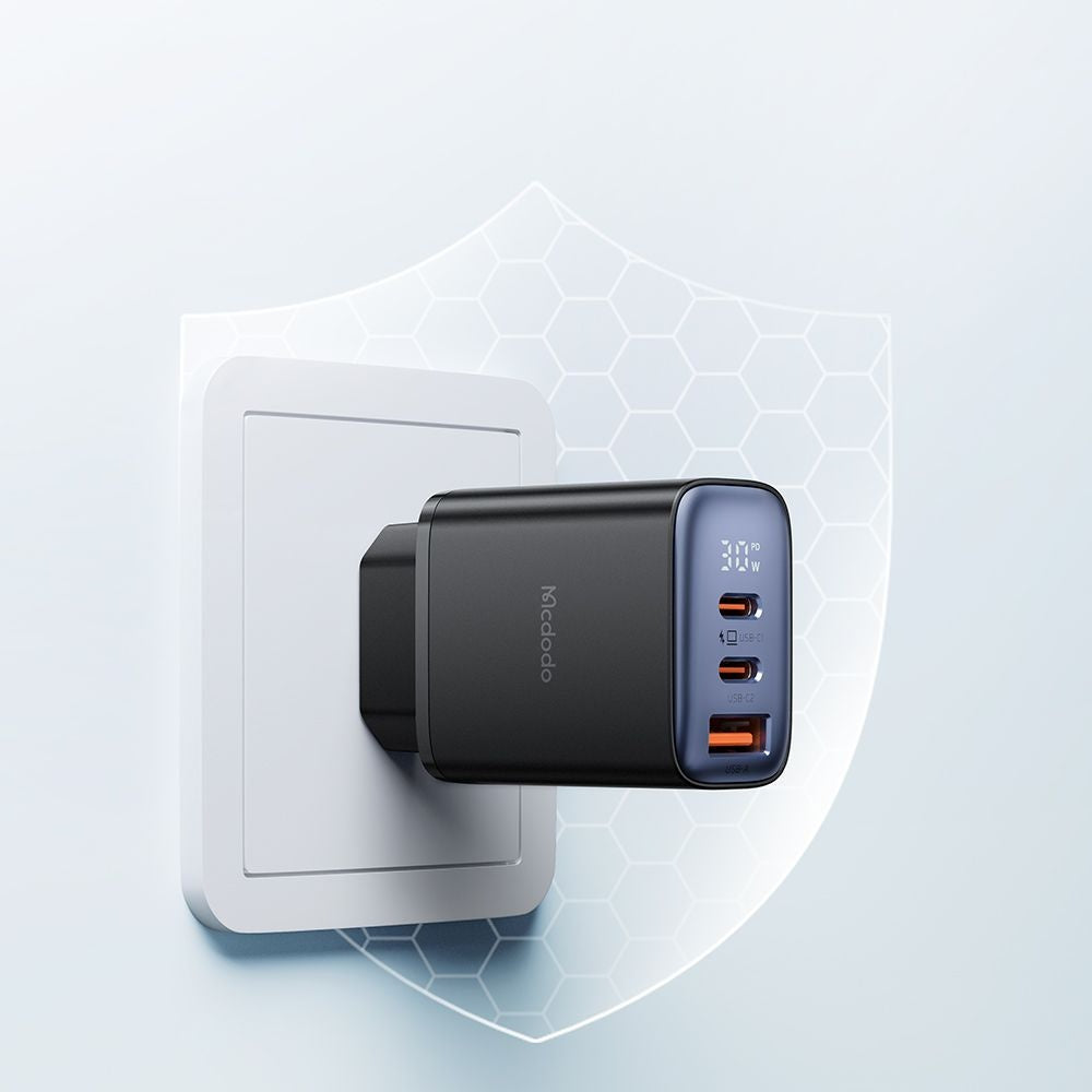 Ładowarka sieciowa McDodo CH-2180 Display, 30W, 3A, 1 x USB-A - 2 x USB-C, Czarny