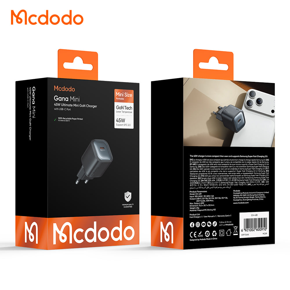 Ładowarka sieciowa McDodo CH-4391 Ultimate Mini, 45W, 3A, 1 x USB-C, czarna