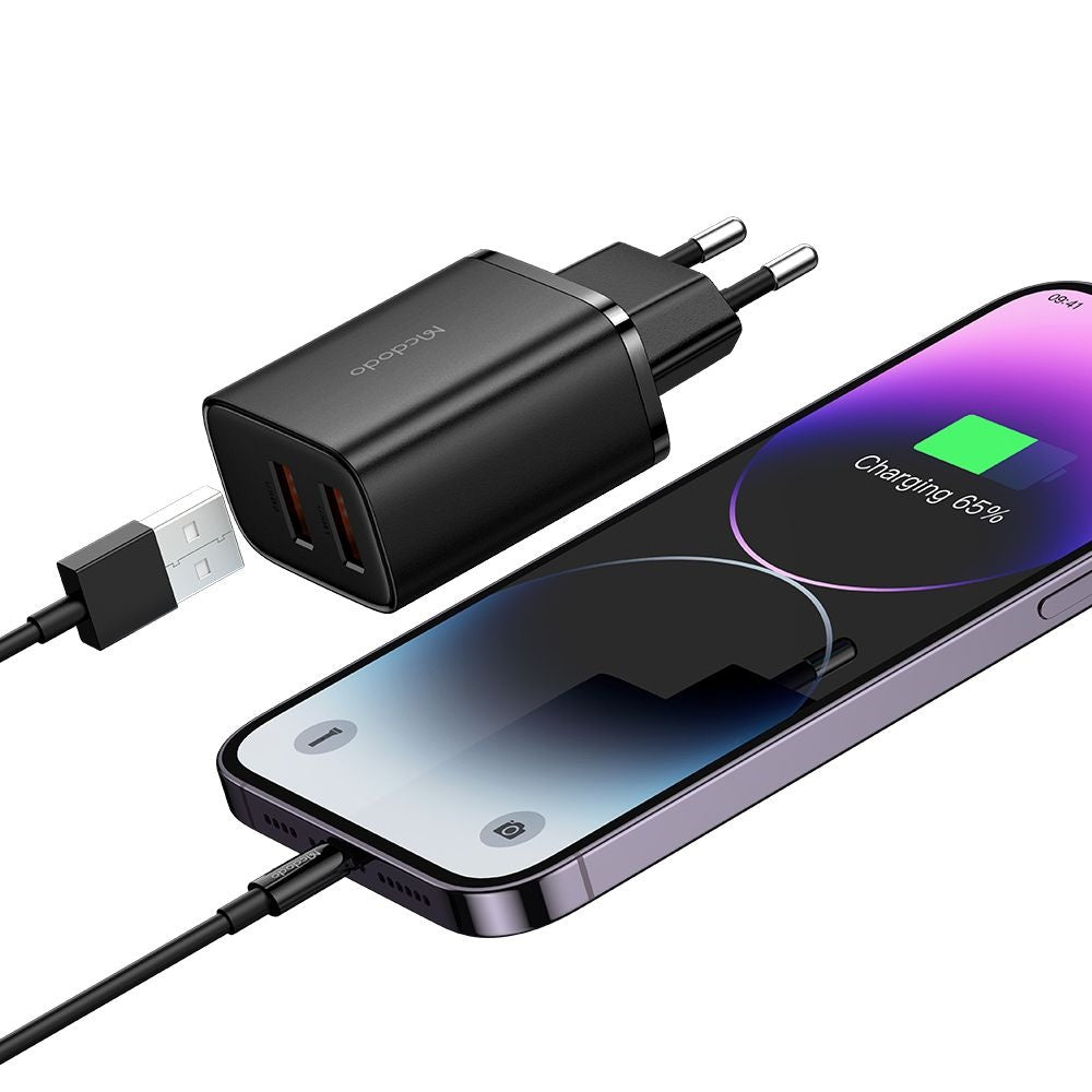 Ładowarka sieciowa McDodo CH-5070 Beryllium, 12W, 2.4A, 2 x USB-A, Czarny