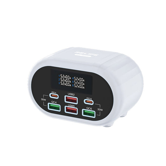 Ładowarka sieciowa Relife RL-309U, 72W, 5A, 2 x USB-C - 4 x USB-A, srebrna