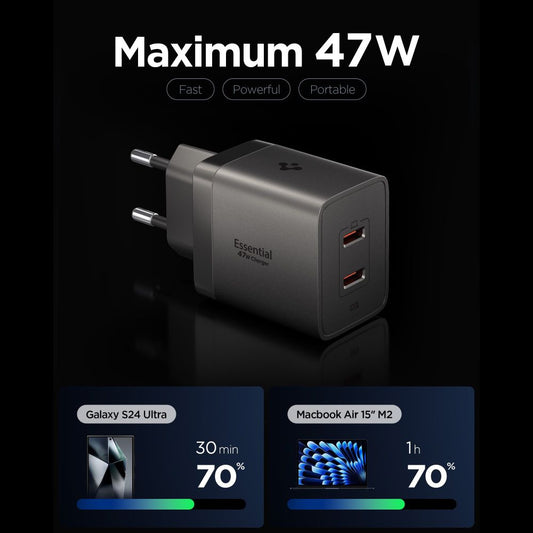 Ładowarka sieciowa Spigen EE472EU Essential, 47W, 3A, 2 x USB-C, Szara ACH10450