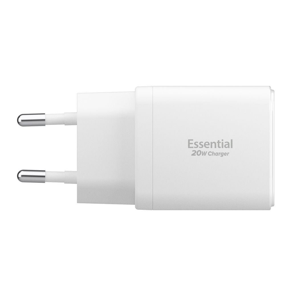 Ładowarka sieciowa Spigen Essential, 20W, 3A, 1 x USB-A - 1 x USB-C, Biała