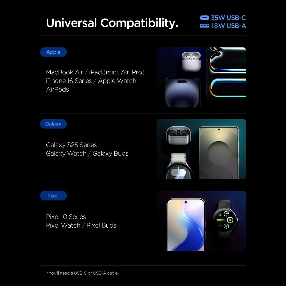 Ładowarka sieciowa Spigen Essential, 35W, 3A, 1 x USB-A - 1 x USB-C, Czarny ACH09463