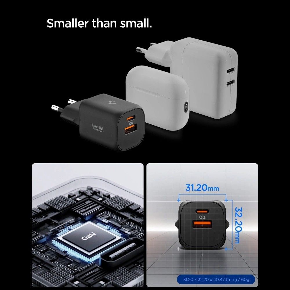 Ładowarka sieciowa Spigen Essential, 35W, 3A, 1 x USB-A - 1 x USB-C, Czarny ACH09463