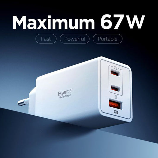 Ładowarka sieciowa Spigen Essential, 67W, 3.25A, 1 x USB-A - 2 x USB-C, Biała ACH08710