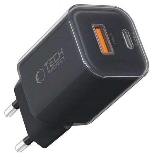 Ładowarka sieciowa Tech-Protect NCM33W, 33W, 3A, 1 x USB-A - 1 x USB-C, Czarny