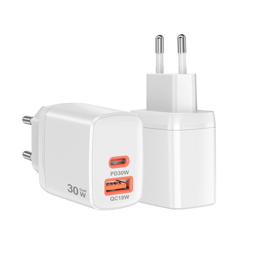 Ładowarka sieciowa Techsuit CH1 Duonix, 30W, 3A, 1 x USB-A - 1 x USB-C, Biała