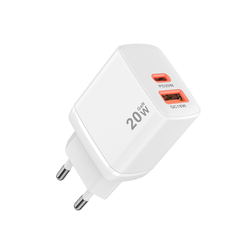 Ładowarka sieciowa Techsuit CH2 Duonix, 20W, 3A, 1 x USB-A - 1 x USB-C, Biała