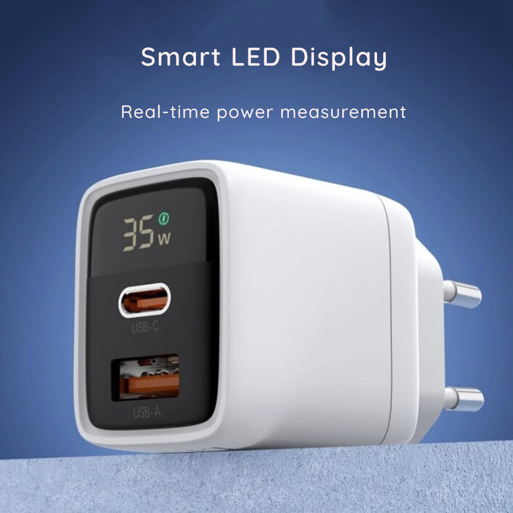 Ładowarka sieciowa Techsuit CH3 LEDChargX Display, 35W, 3A, 1 x USB-A - 1 x USB-C, Biała