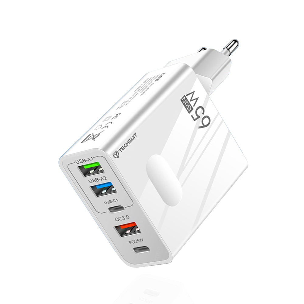 Ładowarka sieciowa Techsuit CHC1 PentaXPower, 25W, 3A, 3 x USB-A - 2 x USB-C, Biała