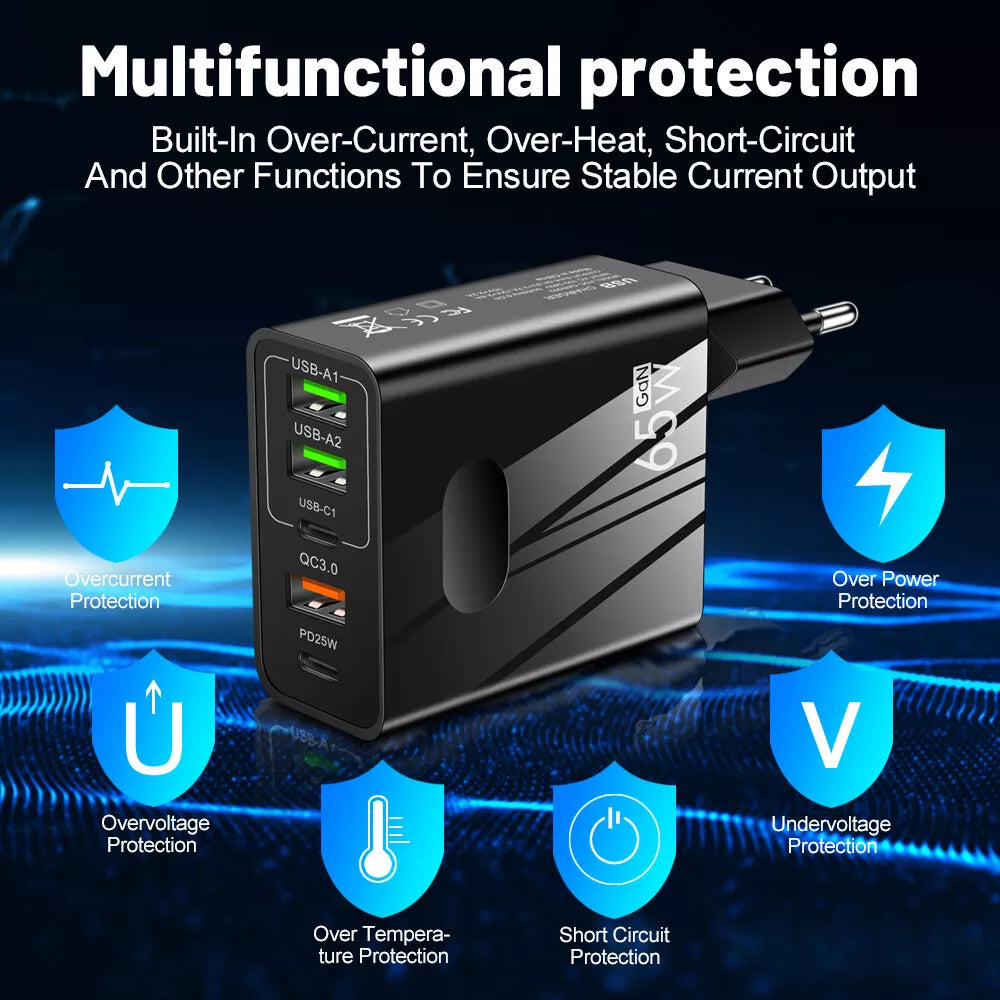 Ładowarka sieciowa Techsuit CHC1 PentaXPower, 25W, 3A, 3 x USB-A - 2 x USB-C, Biała