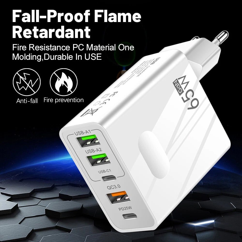 Ładowarka sieciowa Techsuit CHC1 PentaXPower, 25W, 3A, 3 x USB-A - 2 x USB-C, Biała