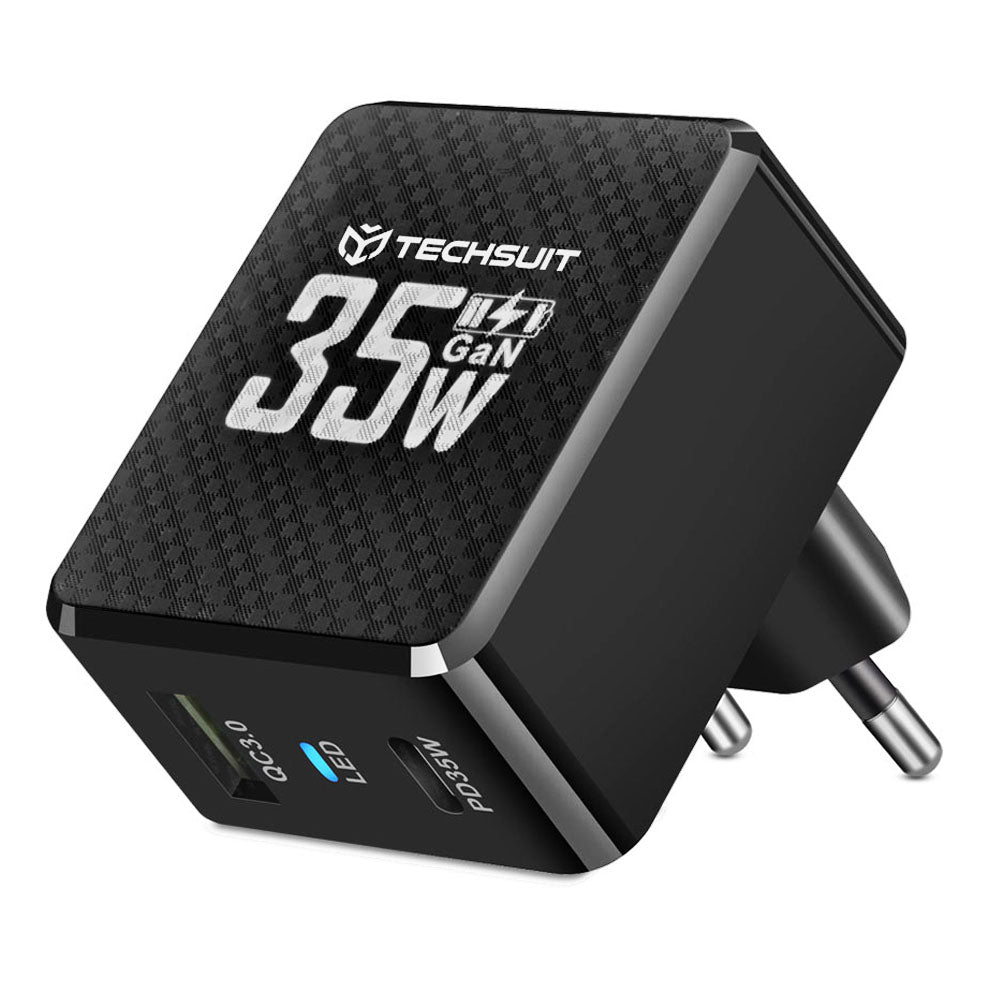 Ładowarka sieciowa Techsuit CHPD173 Tiny, 35W, 3A, 1 x USB-A - 1 x USB-C, Czarny
