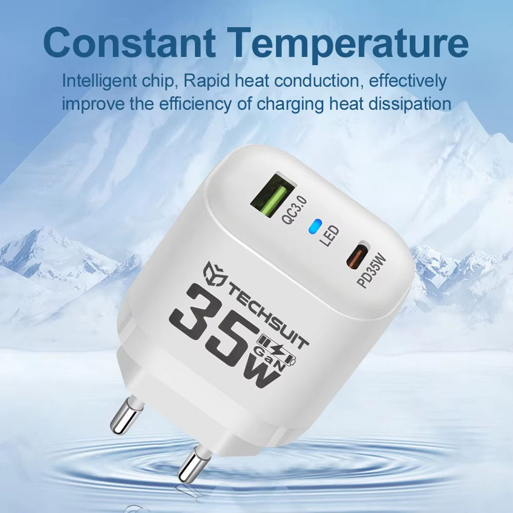 Ładowarka sieciowa Techsuit CHPD174, 35W, 3A, 1 x USB-A - 1 x USB-C, Czarny