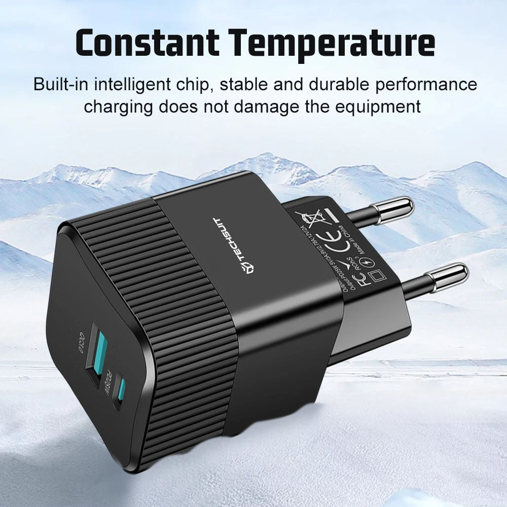 Ładowarka sieciowa Techsuit CHPD216 Tiny, 25W, 3A, 1 x USB-A - 1 x USB-C, Biała