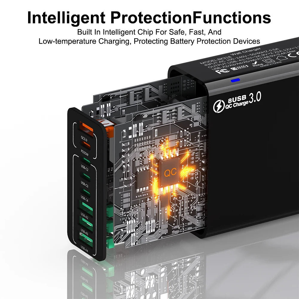 Ładowarka sieciowa Techsuit CHPD224, 65W, 3.25A, 4 x USB-A - 4 x USB-C, Biała