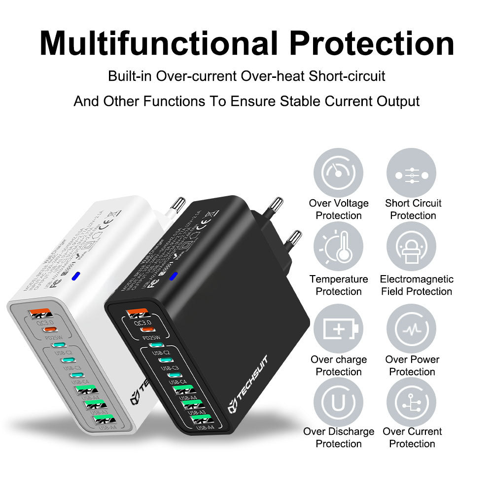 Ładowarka sieciowa Techsuit CHPD224, 65W, 3.25A, 4 x USB-A - 4 x USB-C, Biała