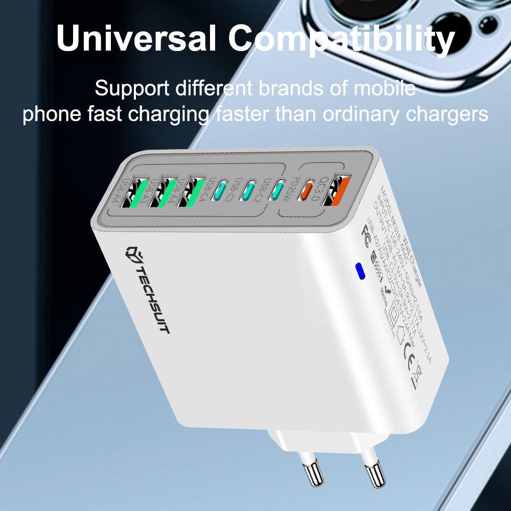 Ładowarka sieciowa Techsuit CHPD224, 65W, 3.25A, 4 x USB-A - 4 x USB-C, Czarny