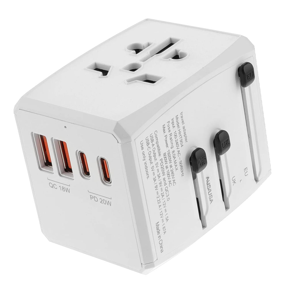 Ładowarka sieciowa Techsuit HHT904-W2 Travel, 20W, 3A, 2 x USB-A - 2 x USB-C, Biała