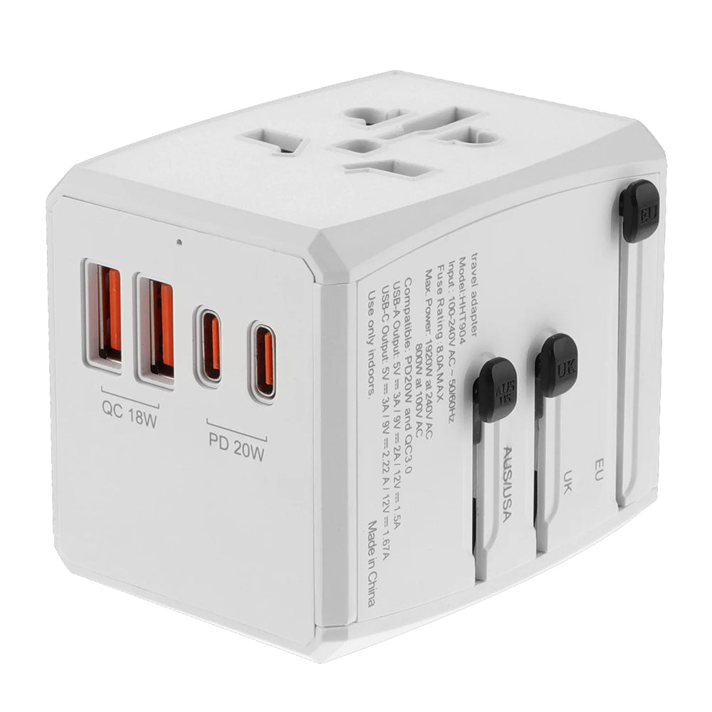 Ładowarka sieciowa Techsuit HHT904-W2 Travel, 20W, 3A, 2 x USB-A - 2 x USB-C, Biała