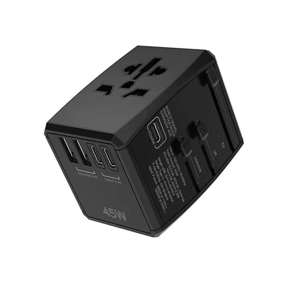 Ładowarka sieciowa Techsuit HHT905 Travel, 45W, 3A, 2 x USB-A - 2 x USB-C, Czarny