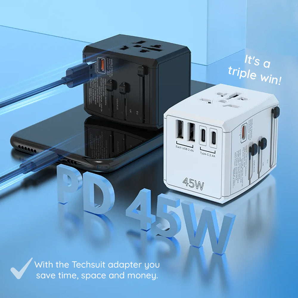 Ładowarka sieciowa Techsuit HHT905 Travel, 45W, 3A, 2 x USB-A - 2 x USB-C, Czarny