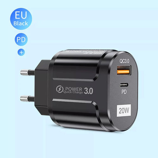 Ładowarka sieciowa Techsuit Premium, 20W, 3A, 1 x USB-A - 1 x USB-C, Czarny CHPD038