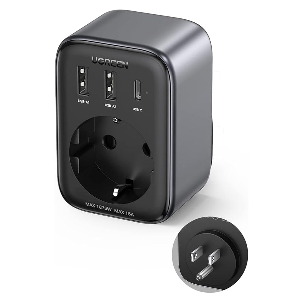 Ładowarka sieciowa UGREEN 15289 US, 30W, 3A, 2 x USB-A - 1 x USB-C - 1 x Schuko, Czarny