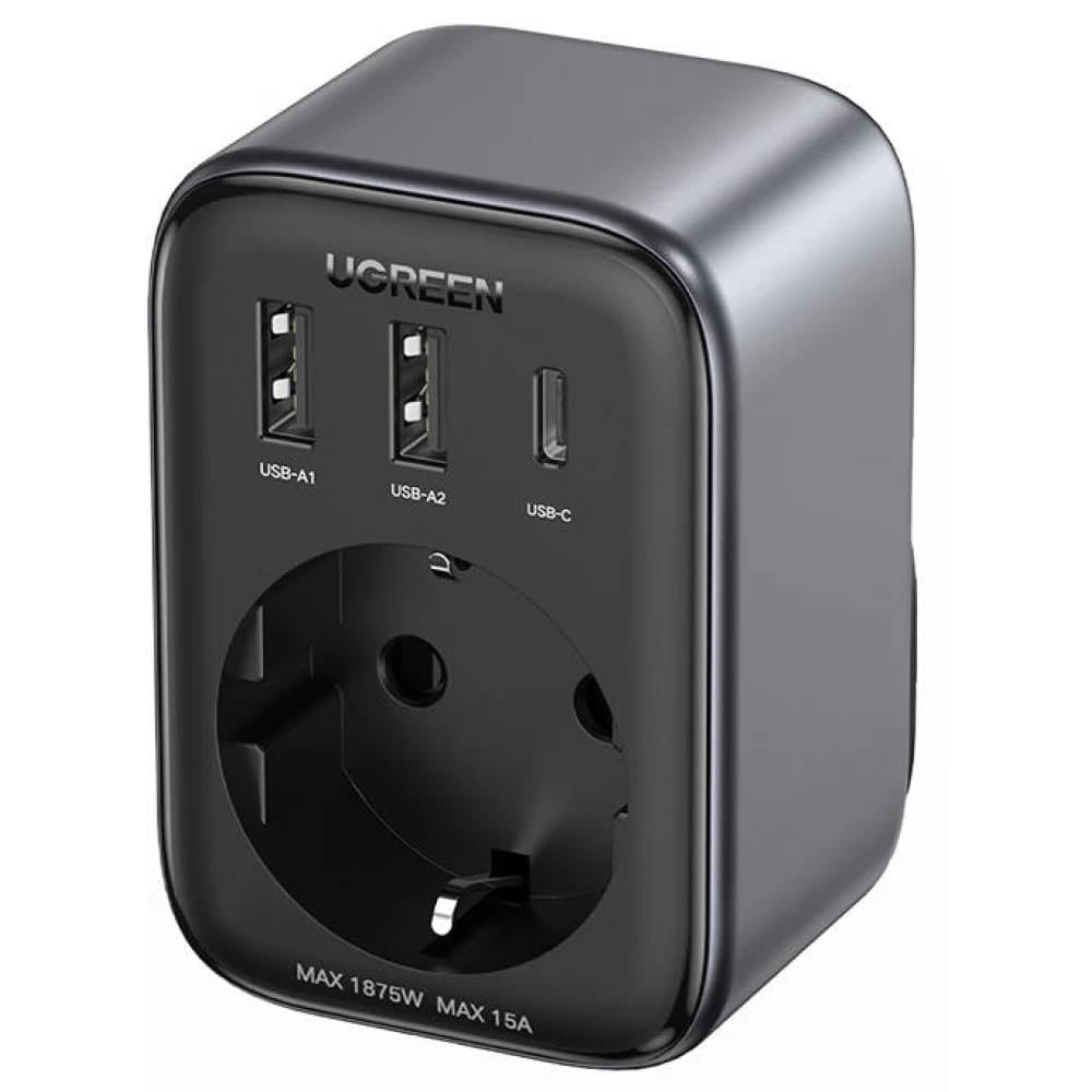 Ładowarka sieciowa UGREEN 15289 US, 30W, 3A, 2 x USB-A - 1 x USB-C - 1 x Schuko, Czarny