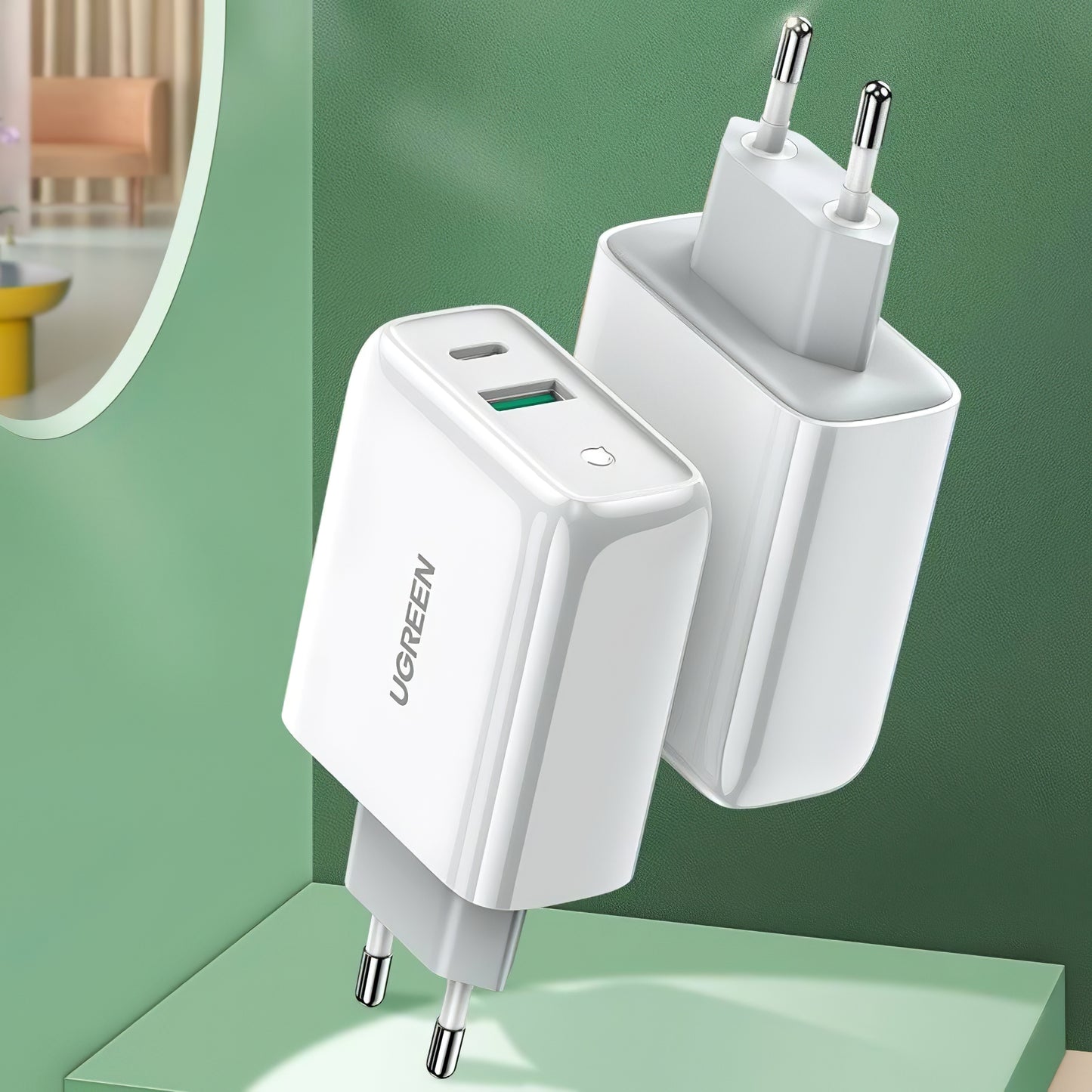 Ładowarka sieciowa UGREEN CD170, 36W, 3A, 1 x USB-A - 1 x USB-C, biała