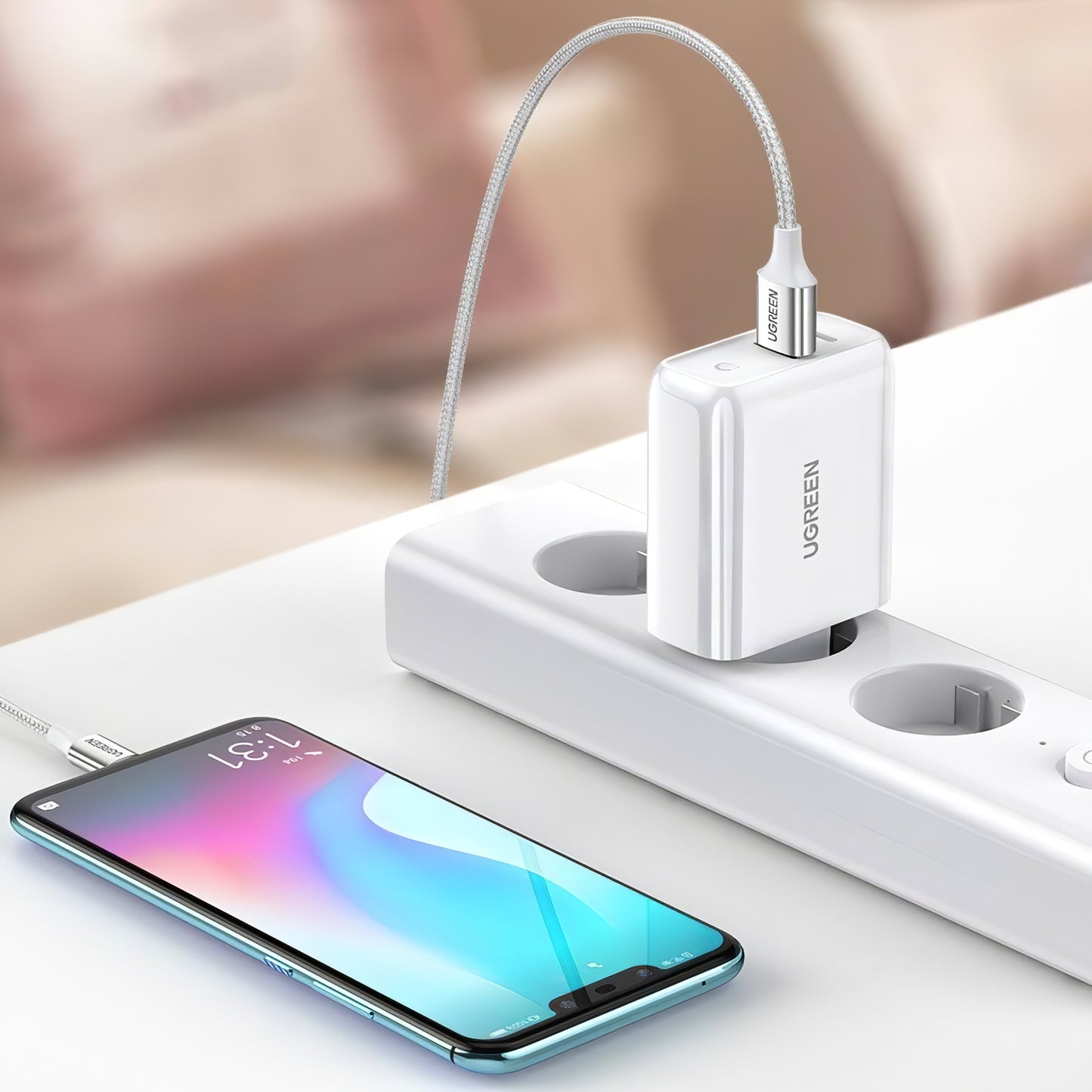Ładowarka sieciowa UGREEN CD170, 36W, 3A, 1 x USB-A - 1 x USB-C, biała
