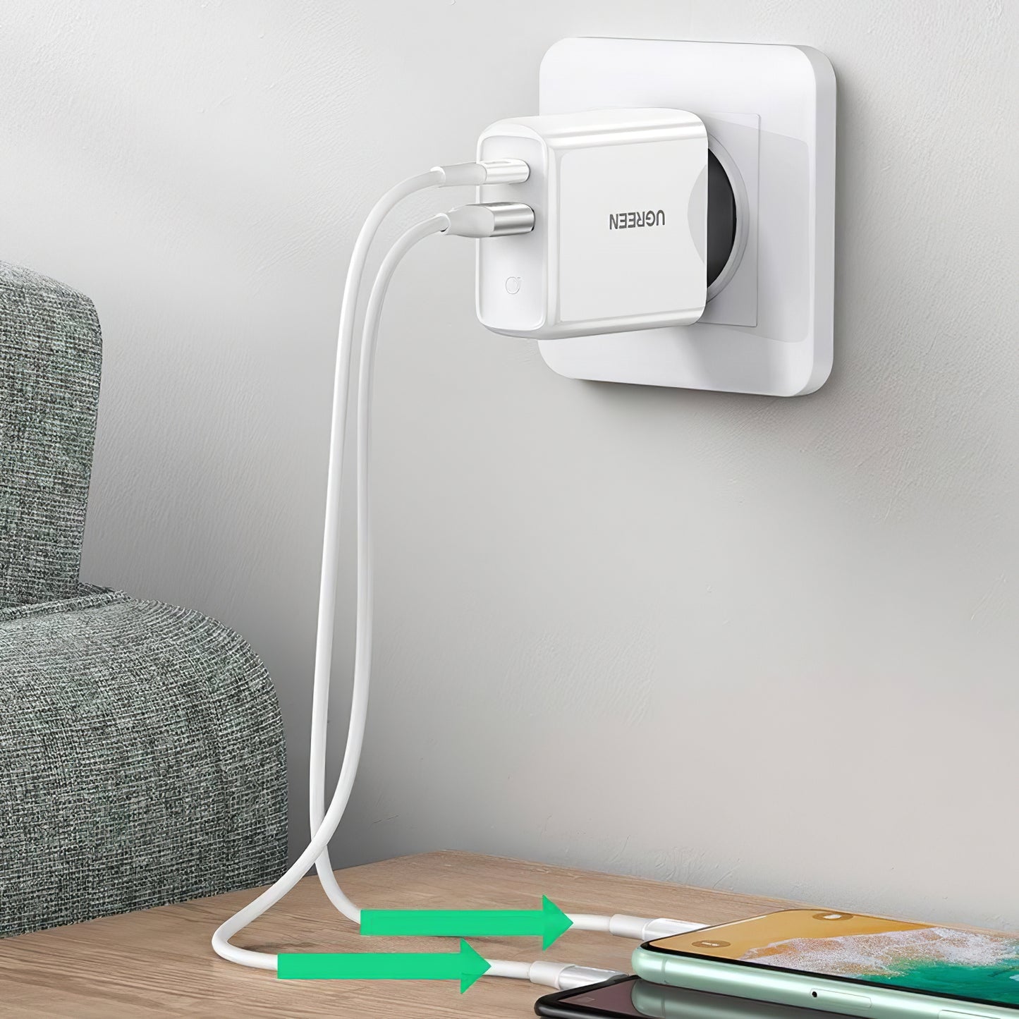 Ładowarka sieciowa UGREEN CD170, 36W, 3A, 1 x USB-A - 1 x USB-C, biała