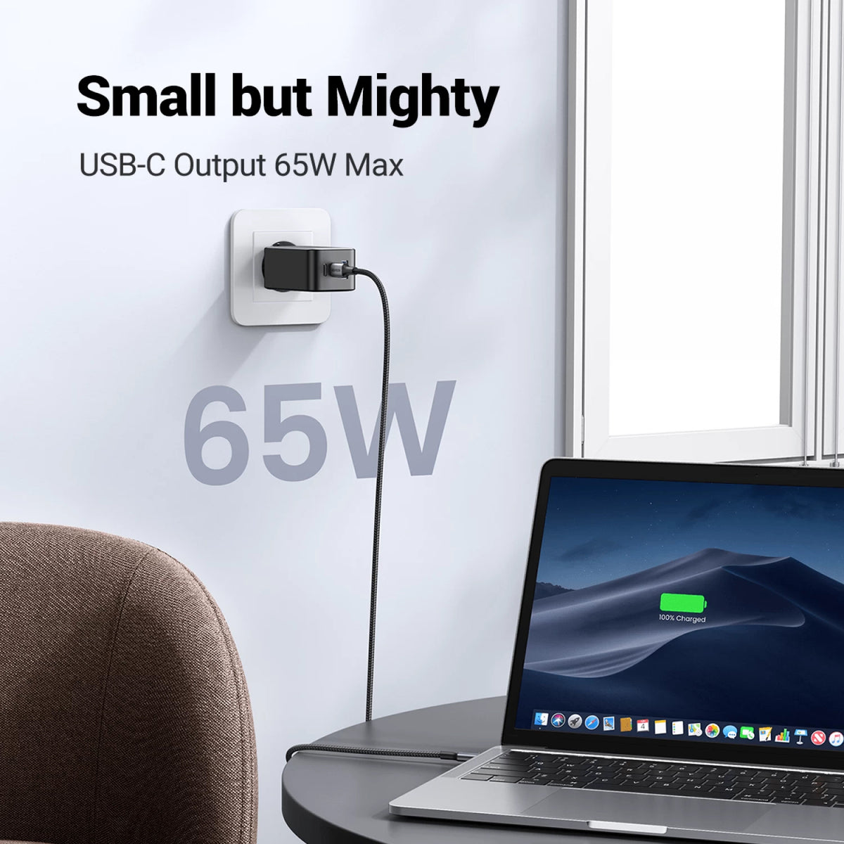 UGREEN CD244 Network Charger (10335), 65W, 3A, 1 x USB-A - 2 x USB-C, Gray
