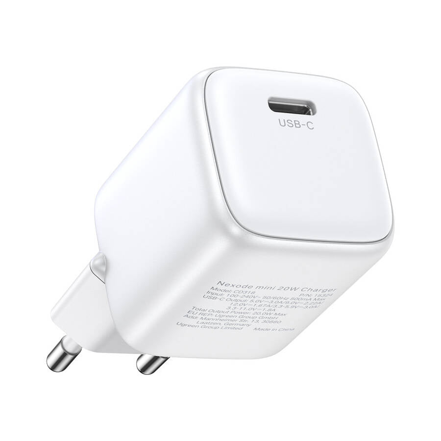 Ładowarka sieciowa UGREEN CD318, 20W, 3A, 1 x USB-C, biała