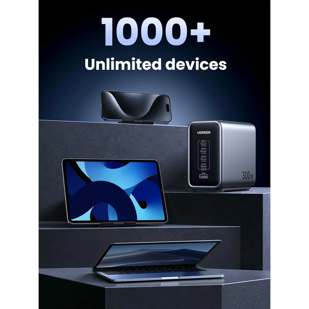 Stacja ładująca UGREEN CD333 Nexode, 300W, 5A, 1 x USB-A - 4 x USB-C, szara