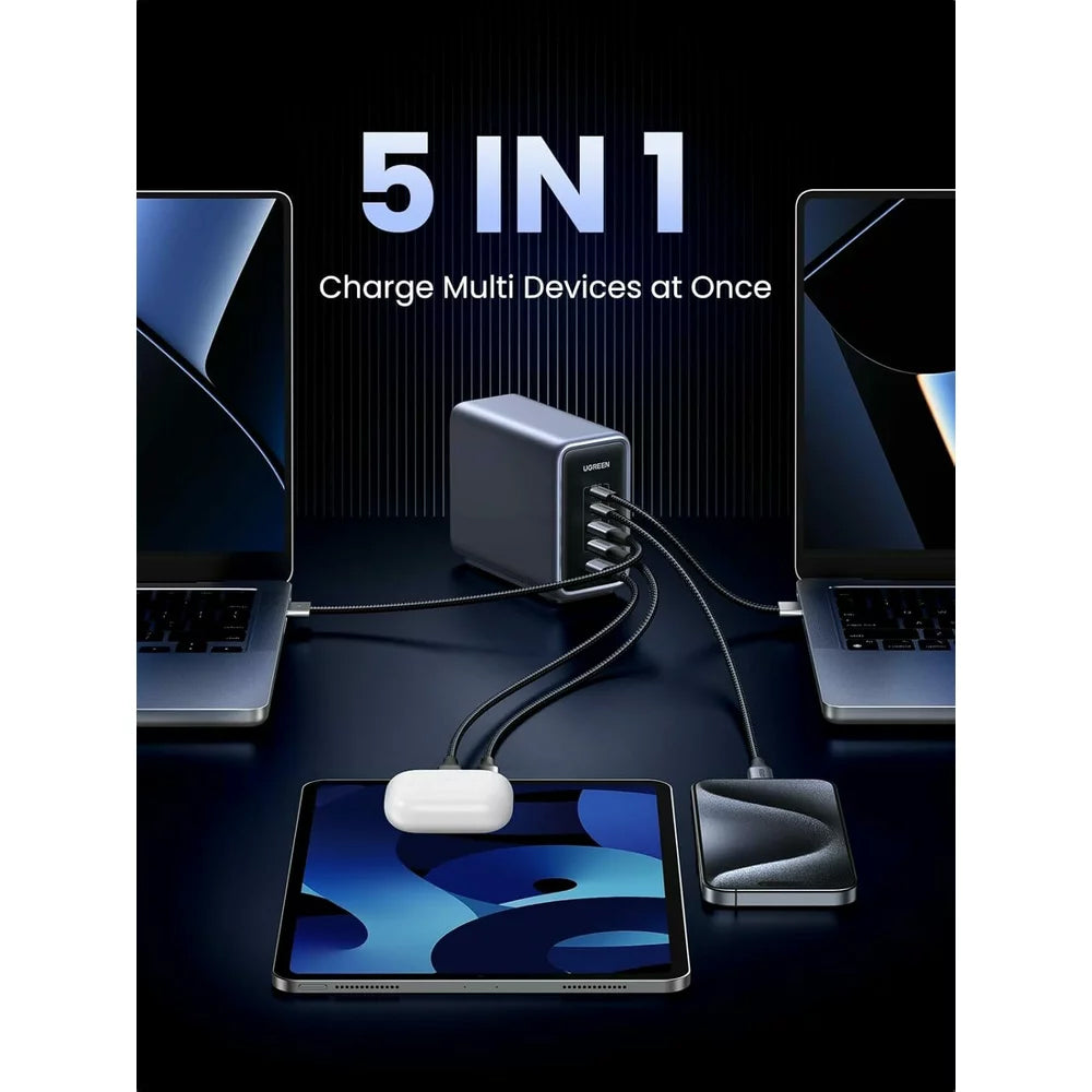 Stacja ładująca UGREEN CD333 Nexode, 300W, 5A, 1 x USB-A - 4 x USB-C, szara