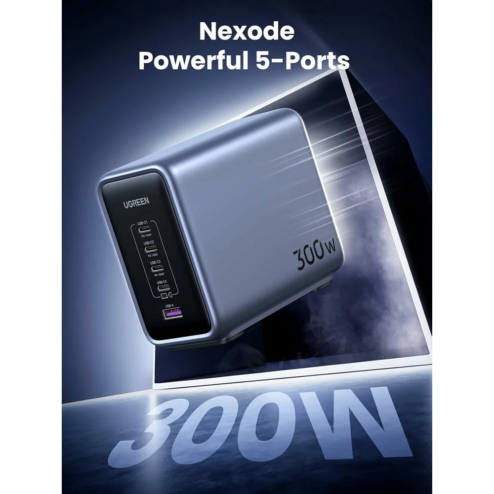 Stacja ładująca UGREEN CD333 Nexode, 300W, 5A, 1 x USB-A - 4 x USB-C, szara