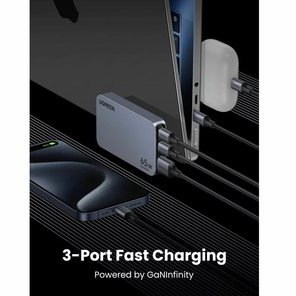 Ładowarka sieciowa UGREEN X753 Nexode Pro, 65W, 3A, 1 x USB-A - 2 x USB-C, szara