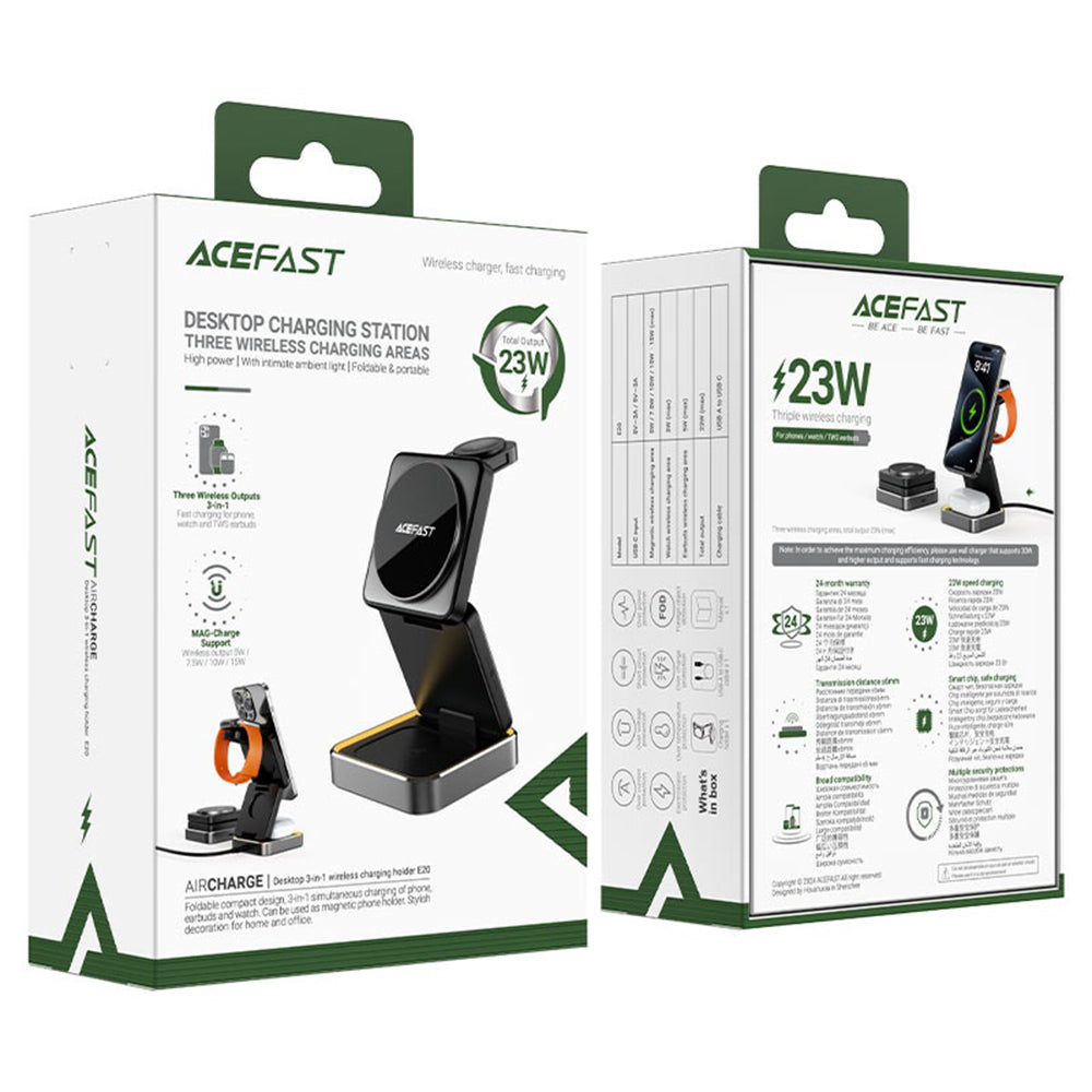 Ładowarka Sieciowa Bezprzewodowa Acefast E21 3w1, 23W, 1.67A, Szara