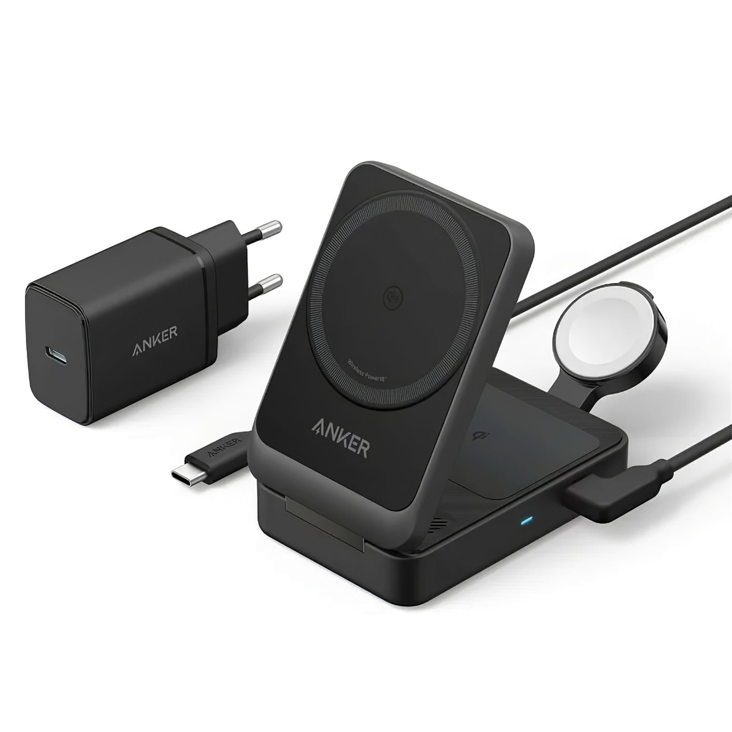 Ładowarka Sieciowa Bezprzewodowa Anker MagGo 3w1, 15W, 1.67A, Czarna B2557311