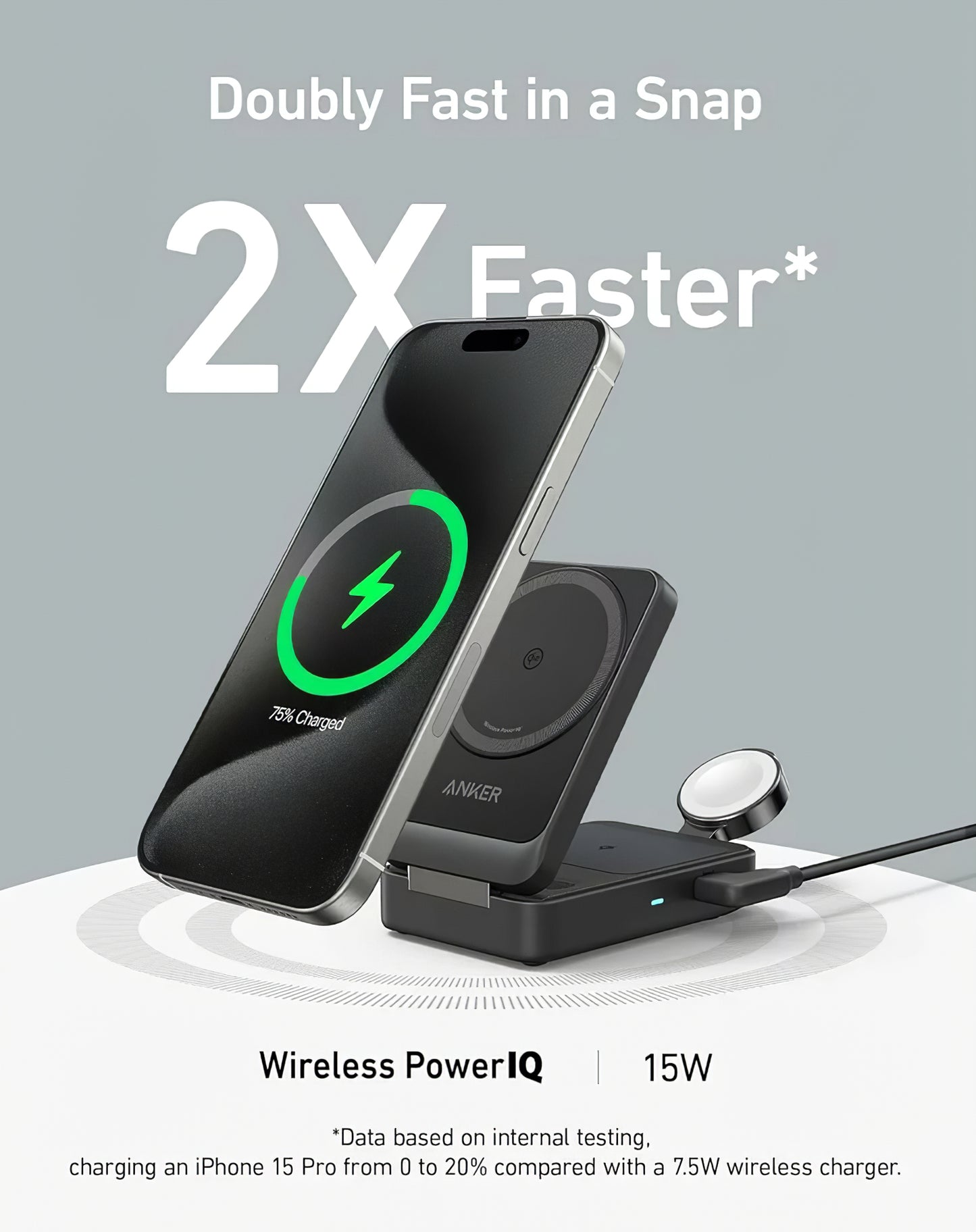 Ładowarka Sieciowa Bezprzewodowa Anker MagGo 3w1, 15W, 1.67A, Czarna B2557311