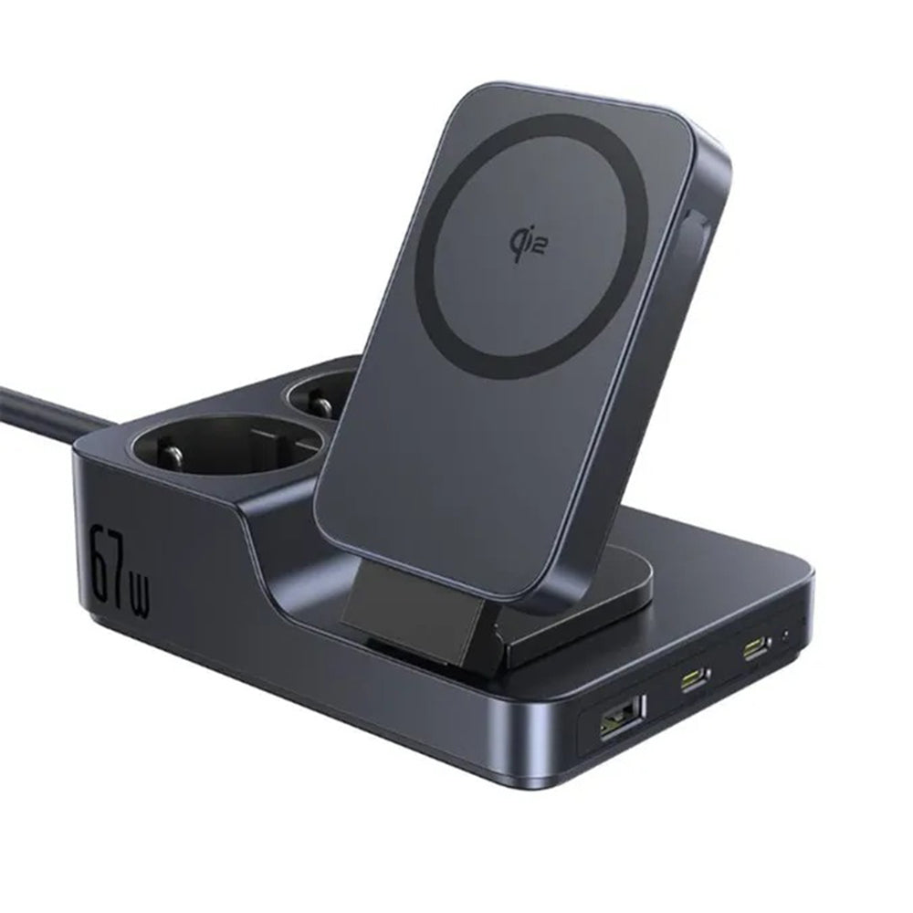 Ładowarka Stacja Baseus Nomos ND11 QI 6w1, 67W, 3.35A, 1 x USB-A - 2 x USB-C - 2 x Schuko, Czarny P80015804213-00