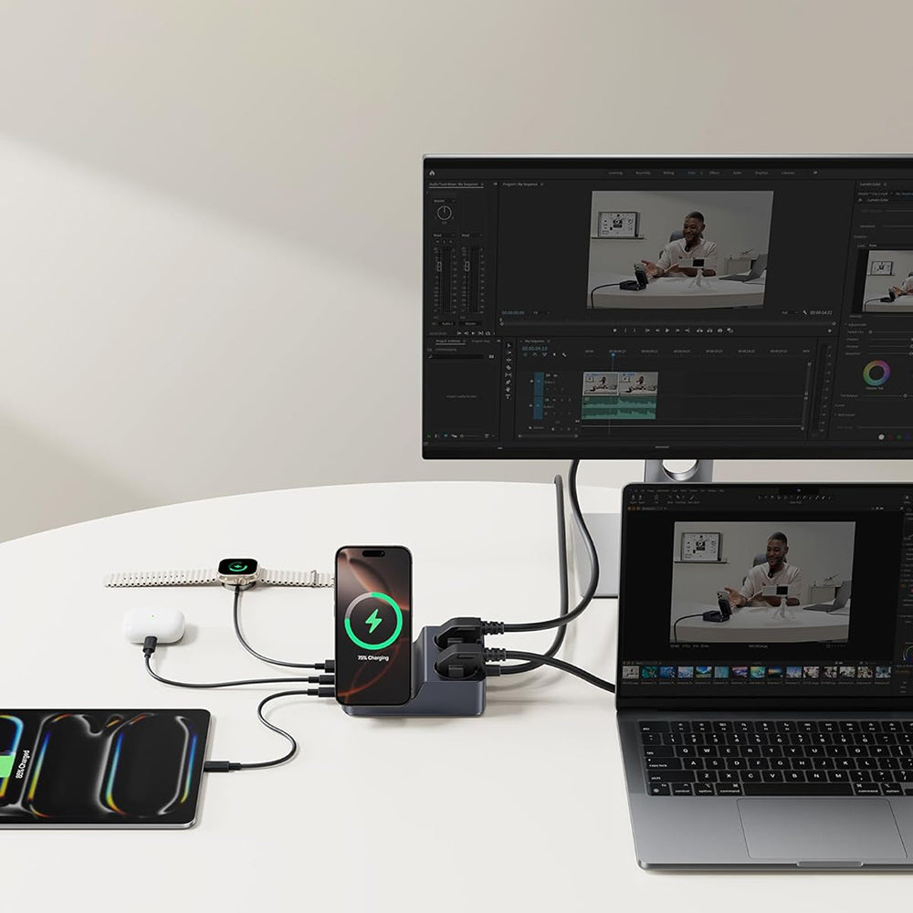 Ładowarka Stacja Baseus Nomos ND11 QI 6w1, 67W, 3.35A, 1 x USB-A - 2 x USB-C - 2 x Schuko, Czarny P80015804213-00