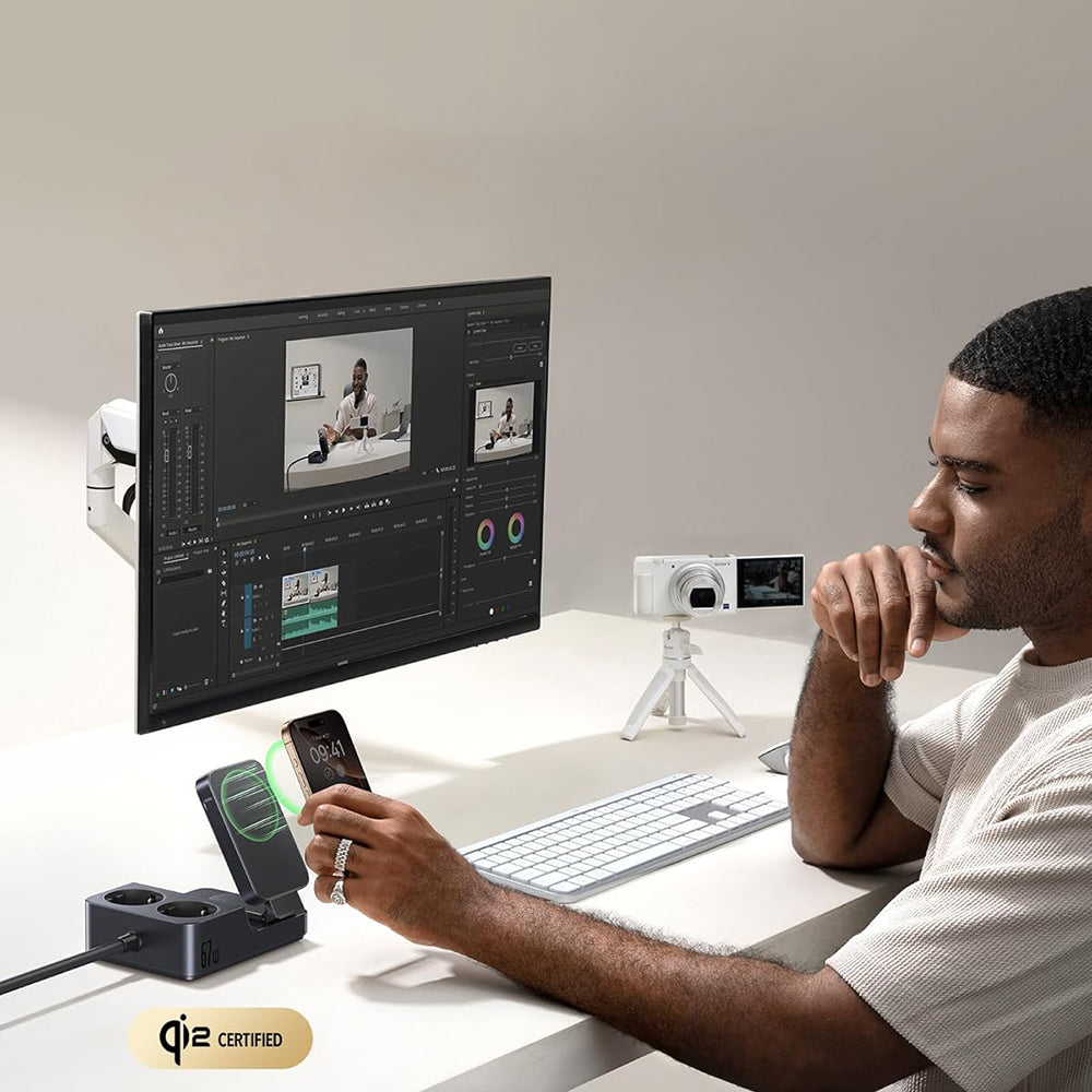 Ładowarka Stacja Baseus Nomos ND11 QI 6w1, 67W, 3.35A, 1 x USB-A - 2 x USB-C - 2 x Schuko, Czarny P80015804213-00