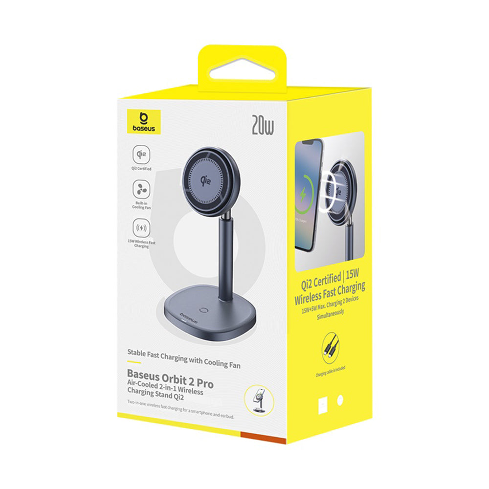 Ładowarka Sieciowa Bezprzewodowa Baseus Orbit 2 Pro 2w1, 20W, 1.67A, Szara P10273500813-00