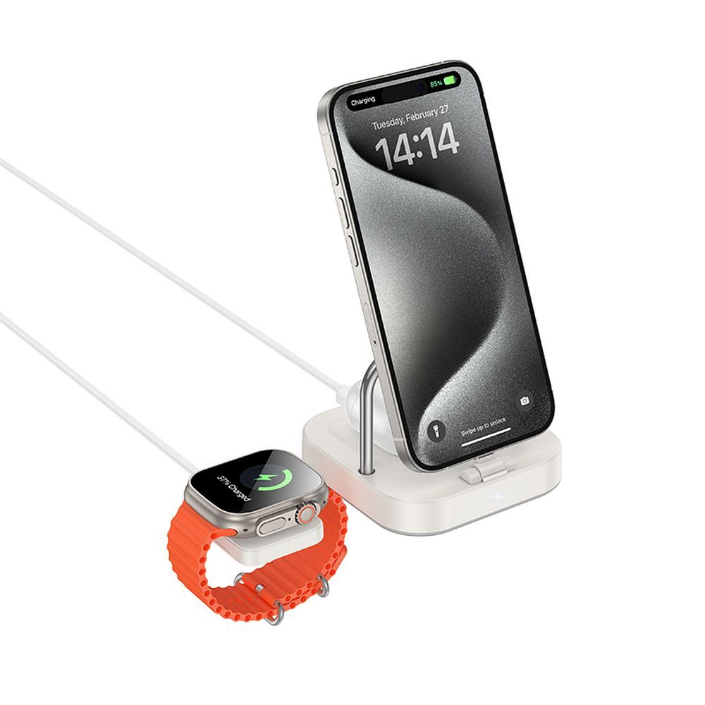 Ładowarka Sieciowa Bezprzewodowa HOCO CQ16A 3w1, 15W, 1.67A, Biała