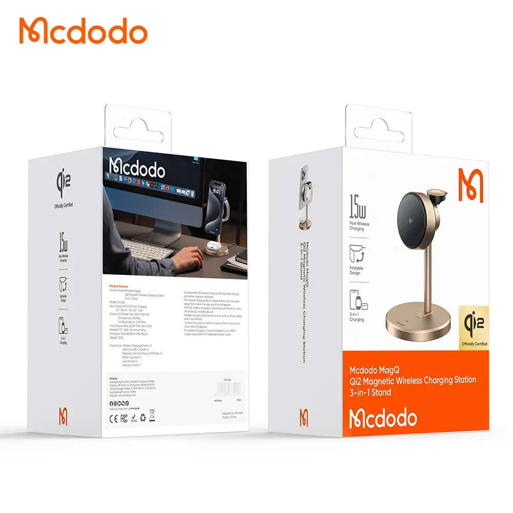 Ładowarka Sieciowa Bezprzewodowa McDodo CH-2463 Swan 3w1, 22.5W, 1.67A, Złoty